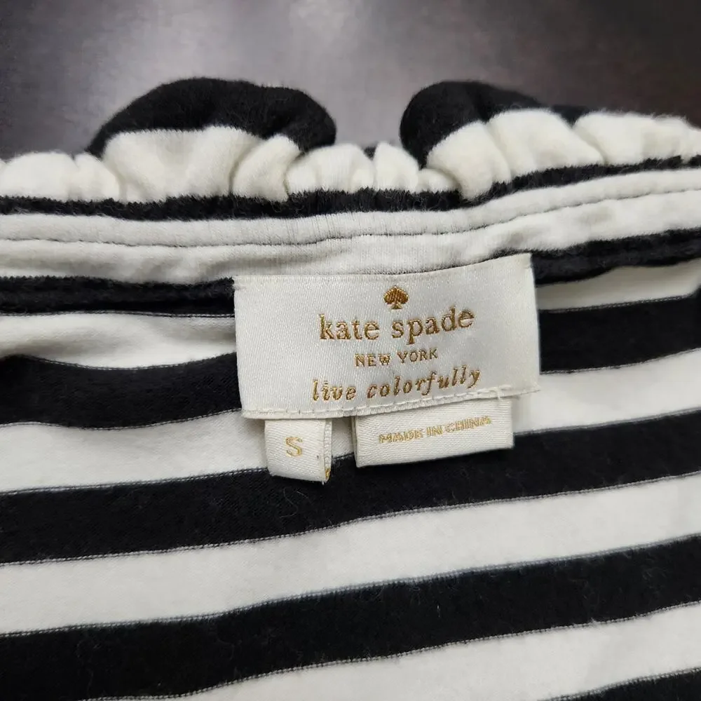Kate Spade Ruffle Neckline Stripe Top Size Small
